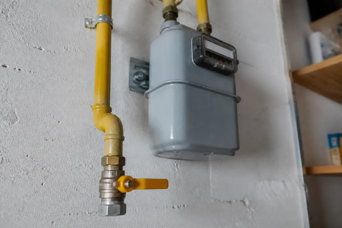 Compteur de gaz et robinet de commande dans le cellier d&rsquo;une maison individuelle