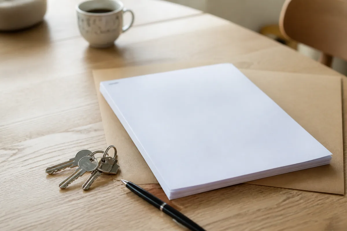Rapport de diagnostic gaz posé sur une table avec clés de maison et dossier de vente